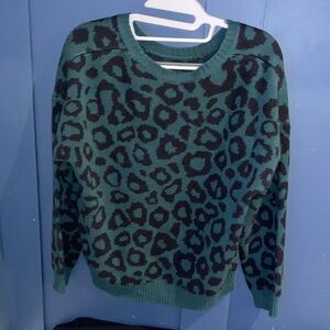 BCBGMaxAzria Green and Black Animal Print Sweater